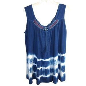 Studio West Women's Top 1X Blue/White Tie Dye Sleeveless Pullover 100%‎ Rayon